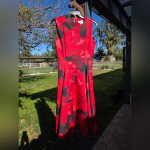 Calvin Klein Black and Red Floral Midi Dress
